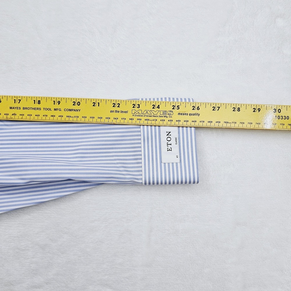 NEW Eton Mens 17 43 Dress Shirt Blue Striped Classic Preppy Business Ivy - Picture 8 of 11